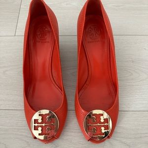 Tory Burch Selma Peep-Toe Logo Wedge